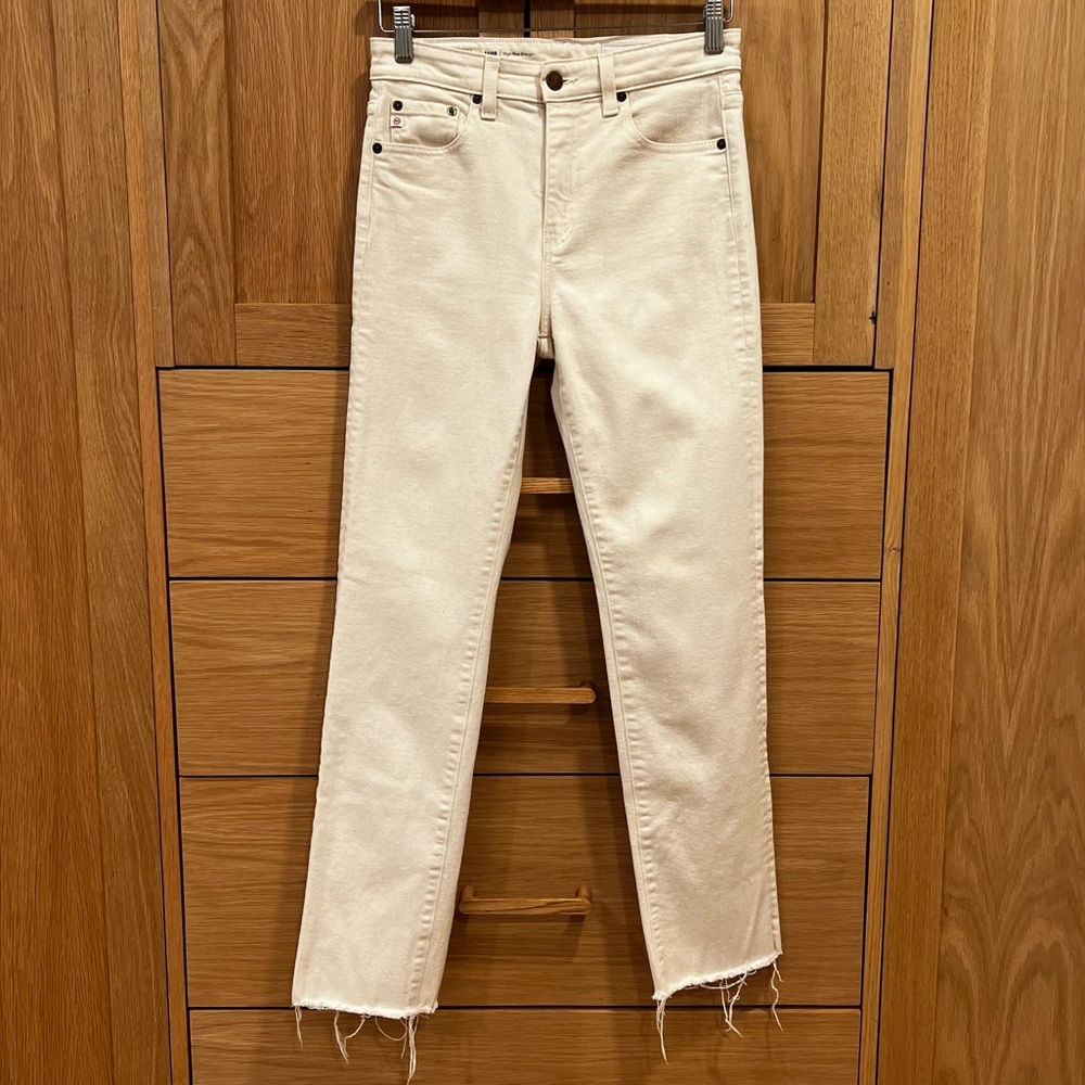 AG Adriano Goldschmied Saige High Rise Straight Jeans Cream Size 26 Raw Hem - Picture 2 of 7